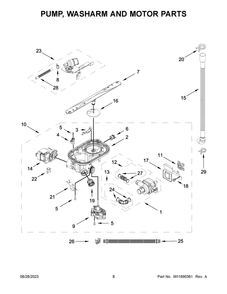 Pump, Washarm And Motor Parts Diagram and Parts List for JDPSS244PL0  Jenn-Air Dishwasher