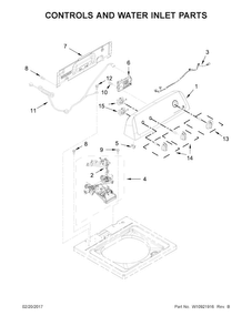 Controls And Water Inlet Parts Diagram and Parts List for 4KMVWC215FW0  Maytag Washer