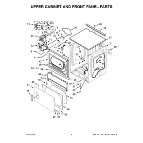 Upper Cabinet And Front Panel Parts Diagram and Parts List for MLG26PRFWW0  Maytag Dryer
