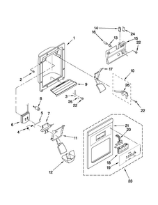 Dispenser Front Parts Diagram and Parts List for MSF22C2EXM01  Maytag Refrigerator