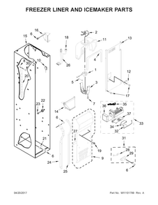 Freezer Liner And Icemaker Parts Diagram and Parts List for JS48NXFXDE01  Jenn-Air Refrigerator