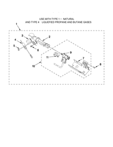 Burner Assembly Diagram and Parts List for MGDB950YG1  Maytag Dryer