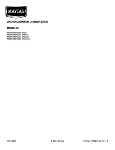 Cover Sheet Diagram and Parts List for MDBH980AWS1  Maytag Dishwasher
