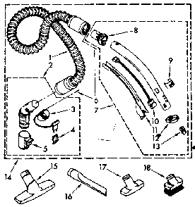 Hose And Attachment Parts Diagram and Parts List for 1162432681  Kenmore Filters & Accessories