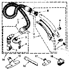 Hose And Attachment Parts Diagram and Parts List for 1162432180  Kenmore Canister Vacuum