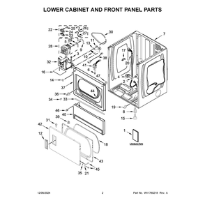 Lower Cabinet And Front Panel Parts Diagram and Parts List for MLE26PRFYW0  Maytag Dryer