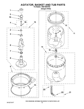 10 - AGITATOR, BASKET AND TUB PARTS Diagram and Parts List for YMET3800TW2  Maytag Washer Dryer Combo