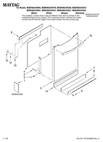 Door And Panel Parts Diagram and Parts List for MDBH965AWS41  Maytag Dishwasher