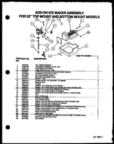 Add-on Ice Maker Assembly Diagram and Parts List for BZ22QL-P1153001WL  Amana Refrigerator