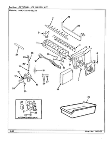 Optional Ice Maker Kit Diagram and Parts List for 19534-0A  Admiral Refrigerator