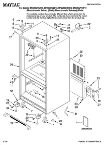 Cabinet Parts Diagram and Parts List for MFD2562VEW10  Maytag Refrigerator
