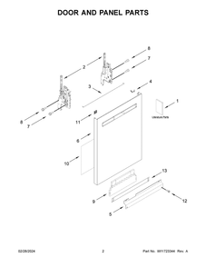 Door And Panel Parts Diagram and Parts List for MDB8959SKW3  Maytag Dishwasher