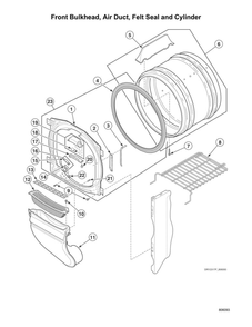 Front Bulkhead/Air Duct/Felt Seal/Cylinder Diagram and Parts List for ATGE9ASP115TW01  Speed Queen Washer Dryer Combo