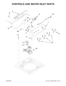 Controls And Water Inlet Parts Diagram and Parts List for NTW4755EW0  Amana Washer