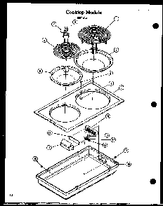Cooktop Module Diagram and Parts List for AKD-1 P85558-1S Amana Range