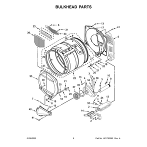 Bulkhead Parts Diagram and Parts List for MDE20PDFGW0  Maytag Dryer