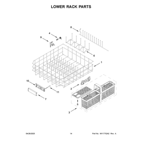 Lower Rack Parts Diagram and Parts List for JDTS3924SP0  Jenn-Air Dishwasher