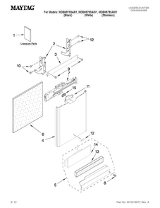 Door And Panel Parts Diagram and Parts List for MDBH979SAW1  Maytag Dishwasher