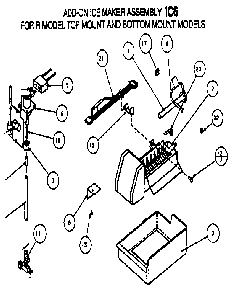 Add-on Ice Maker Assembly Diagram and Parts List for TX18R-P1158404W  Amana Refrigerator