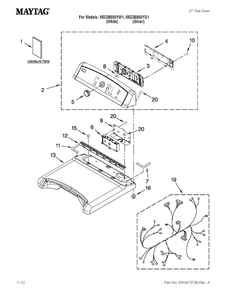 Top And Console Parts Diagram and Parts List for MGDB850YG1  Maytag Dryer