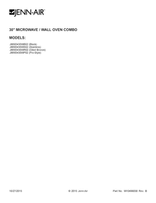 Cover Sheet Diagram and Parts List for JMW3430WP02  Jenn-Air Microwave