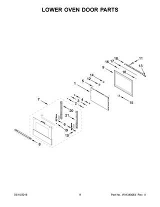 Lower Oven Door Parts Diagram and Parts List for JJW3830IM00  Maytag Wall Oven