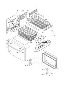 Freezer Drawer, Baskets Diagram and Parts List for CFD28WIBA  Crosley Refrigerator