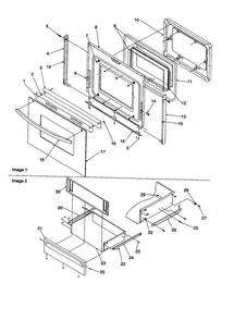 Oven Door And Storage Drawer Diagram and Parts List for ARTC8600E P1143692NE Amana Range