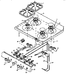 Sealed Top Burner Assembly Diagram and Parts List for RLN381UL P1142962NL Caloric Range