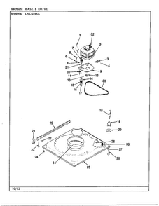 Base And Drive Diagram and Parts List for 6544A  Norge Washer