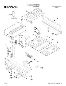 Cooktop, Burner And Grate Parts Diagram and Parts List for JGRP430WP01  Jenn-Air Range