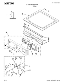 Top And Console Parts Diagram and Parts List for MGDE201YW0  Maytag Dryer