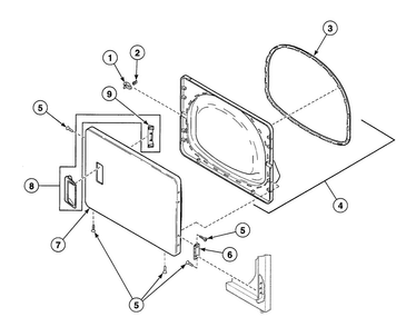 Door Assy Diagram and Parts List for SDGF09QJ  Speed Queen Dryer