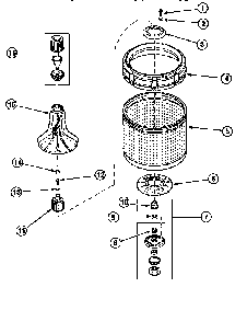 Agitator, Drive Bell, Seal Kit Diagram and Parts List for LWA90W PLWA90AW Amana Washer