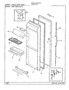 Fresh Food Door Diagram and Parts List for 22844-0A  Admiral Refrigerator