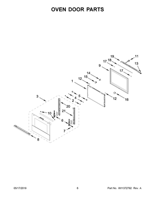 Oven Door Parts Diagram and Parts List for JMW3430IM02  Maytag Microwave Oven Combo