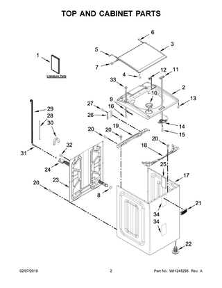 Top And Cabinet Parts Diagram and Parts List for 7MMVWB855EC2  Maytag Washer