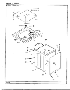Exterior Diagram and Parts List for 6543A  Norge Washer