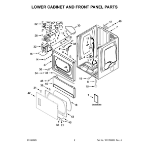 Lower Cabinet And Front Panel Parts Diagram and Parts List for MLE26PRLYW0  Maytag Dryer