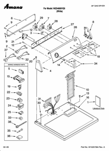 Top And Console Parts Diagram and Parts List for NGD4800VQ0  Amana Dryer