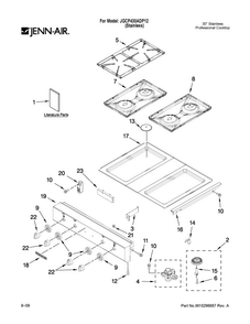 Cooktop, Burner And Grate Parts Diagram and Parts List for JGCP430ADP12  Jenn-Air Cooktop