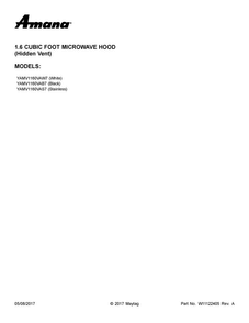 Cover Sheet Diagram and Parts List for YAMV1160VAB7  Amana Microwave