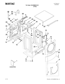 Top And Cabinet Parts Diagram and Parts List for MHWE950WW01  Maytag Washer