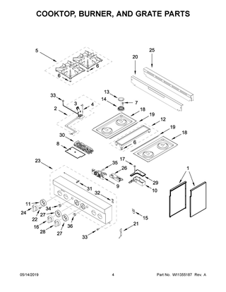 Cooktop, Burner, And Grate Parts Diagram and Parts List for JGRP430HL00  Maytag Range