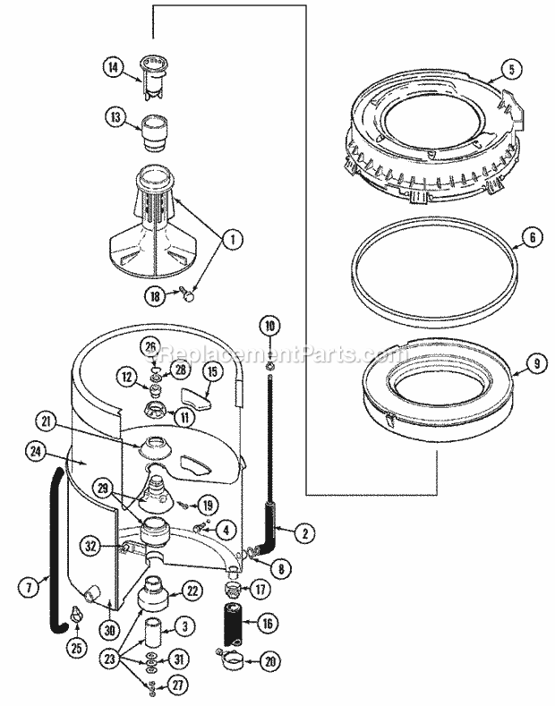 Part Location Diagram of 22001616 Whirlpool Air Tube