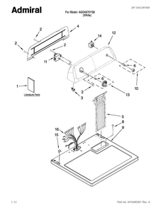 Top And Console Parts Diagram and Parts List for AGD4675YQ0  Admiral Dryer