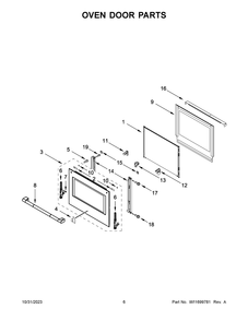 Oven Door Parts Diagram and Parts List for JMW3430LL03  Jenn-Air Microwave Oven Combo