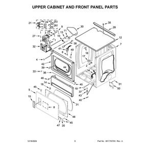 Upper Cabinet And Front Panel Parts Diagram and Parts List for MLE26PRFZW0  Maytag Dryer