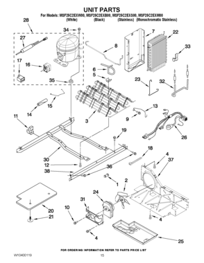 11 - UNIT PARTS Diagram and Parts List for MSF25C2EXB00  Maytag Refrigerator