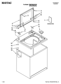 Top And Cabinet Parts Diagram and Parts List for 7MMPM0060VM1  Maytag Washer